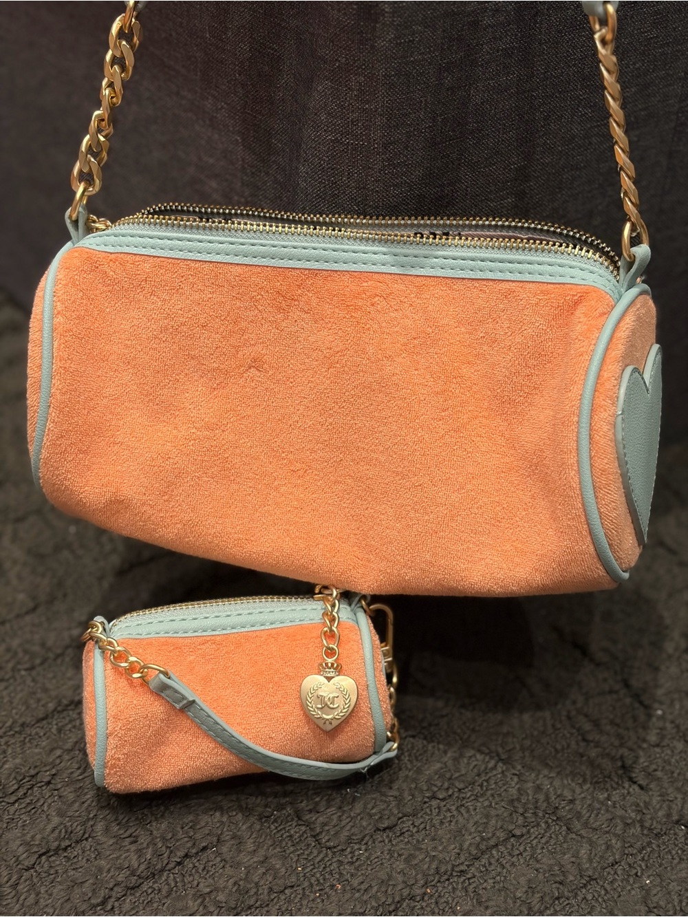 NWOT Juicy Couture Orange Terry Mini Shoulder Bag with Mini bag - Picture 2 of 6